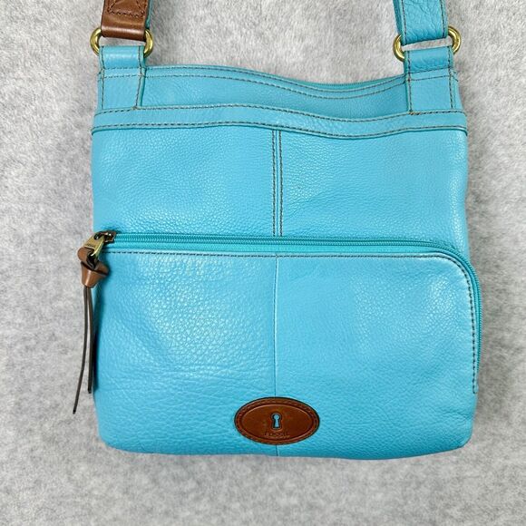 Fossil Morgan Crossbody Handbag Leather Purse Messenger Bag Turquoise Blue‎ - Picture 8 of 14